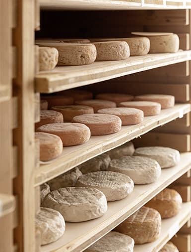 Shelves full of raw milk cheeses